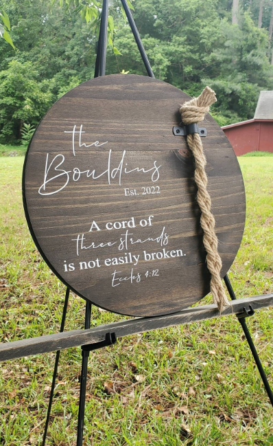 A Cord of Three Strands, Round Unity Sign, Unity Ceremony for Wedding, Custom Wedding Sign, Ecclesiastes 4 12, Wedding Knot Rope
