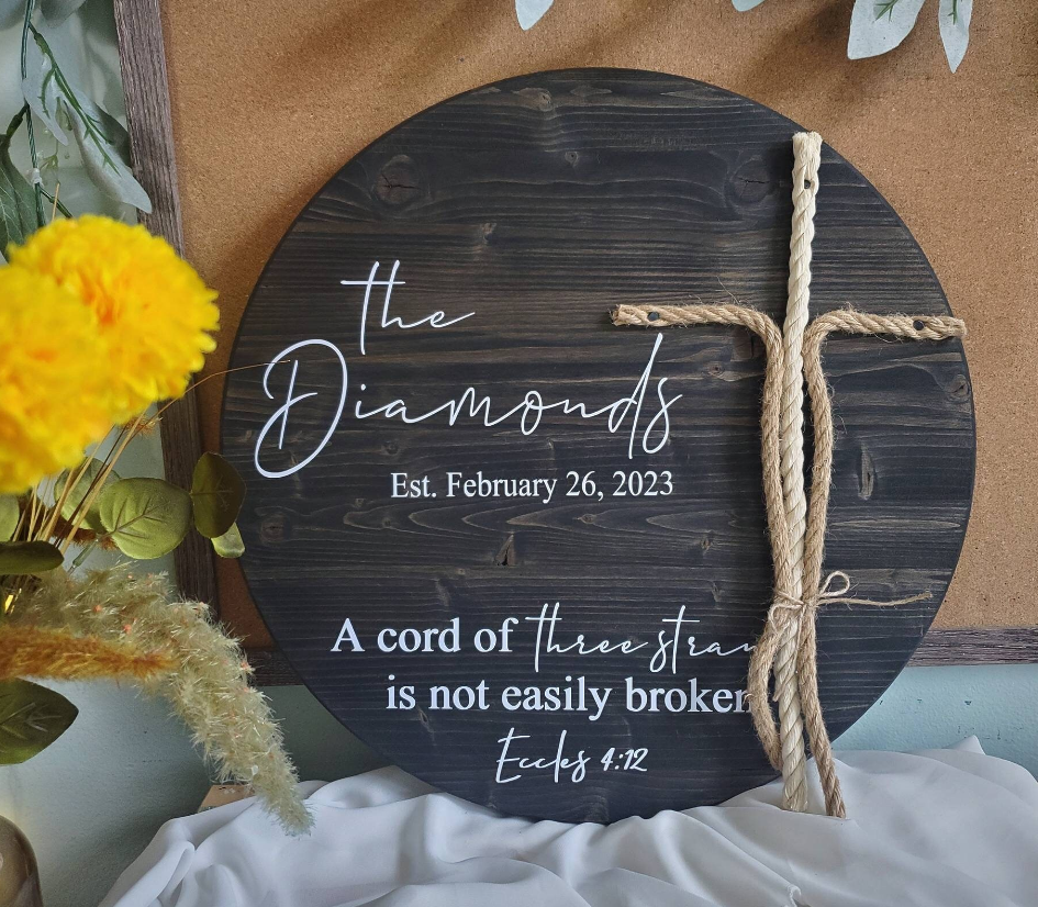 A Cord of Three Strands Sign, Round Unity Sign, Unity Ceremony Ideas, Personalized Wedding Sign, Ecclesiastes 4 12, Custom Wedding Gift