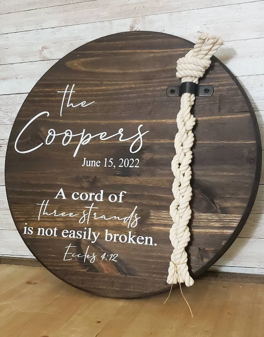 Unity Cords Sign A Cord of Three Strands, Round Unity Sign, Unity Ceremony for Wedding ...