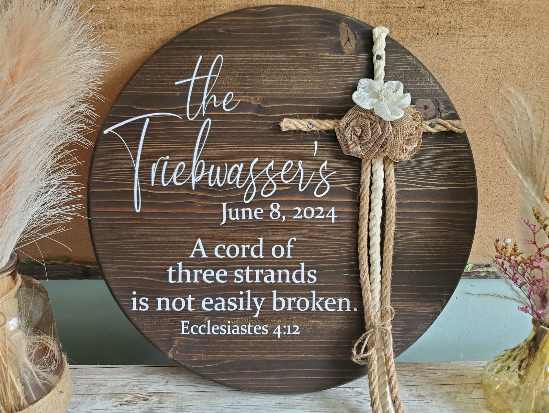 Unity Cords Sign Round Unity Ceremony Sign, A Cord of Three Strands Wedding Sign, 3 Cor ...