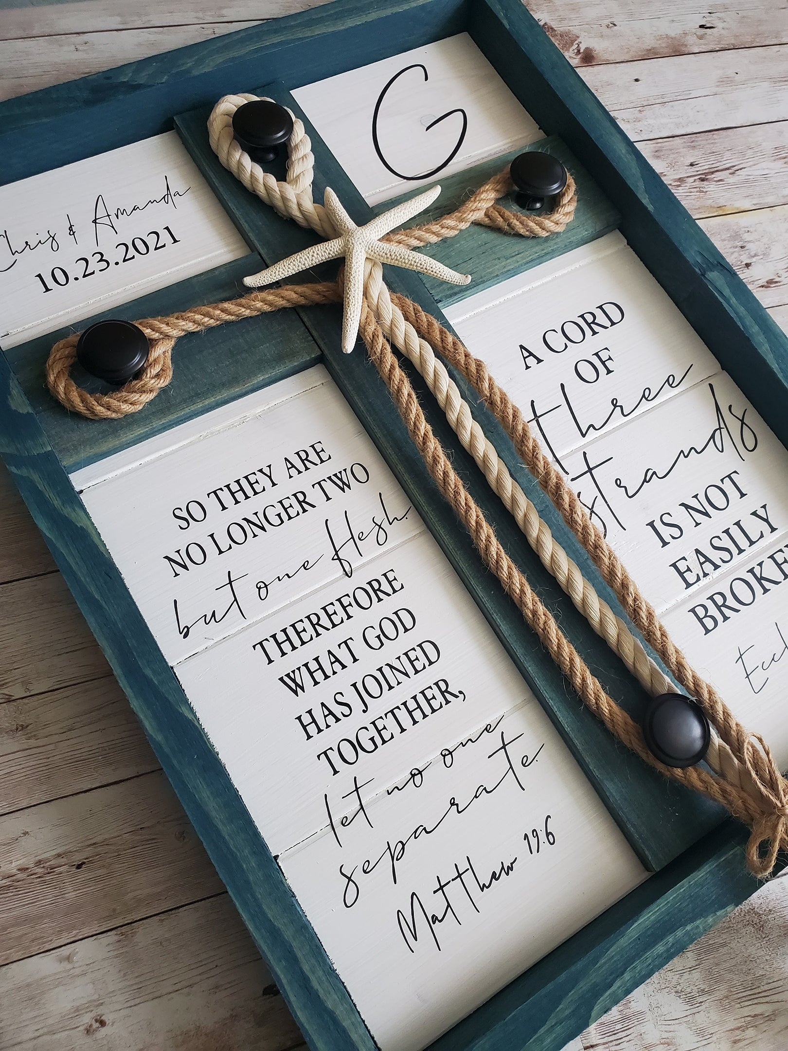 Beach Themed Wedding Sign, Beach Unity Ceremony, Double Verse, A Cord of Three, No Longer Two But One, Unity Ceremony, Wedding Cross