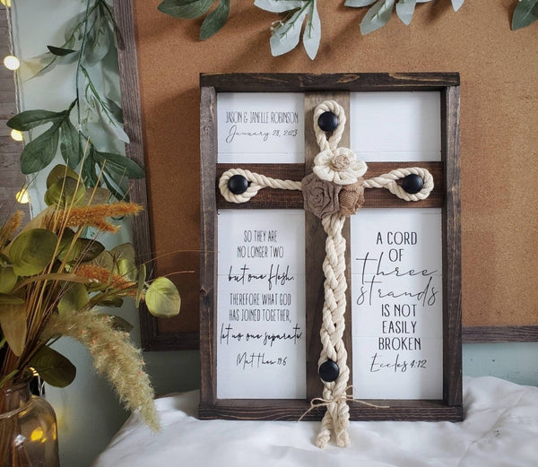 A Cord of Three Strands unity ceremony braided cord cross sign, wedding unity cords, non traditional hot unity ceremony ideas