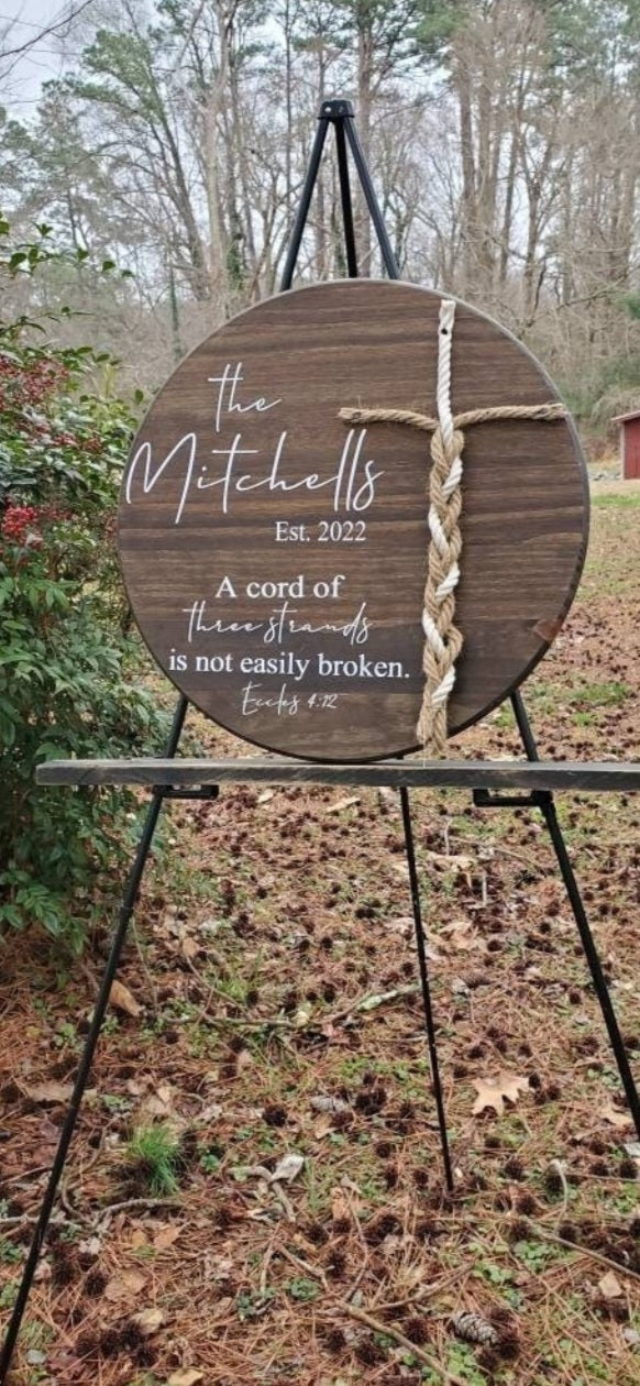 Round Unity Sign, A Cord of Three Strands Is Not Easily Broken, Custom Wood Wedding Sign, Unity Ceremony, Ecclesiastes 4 12