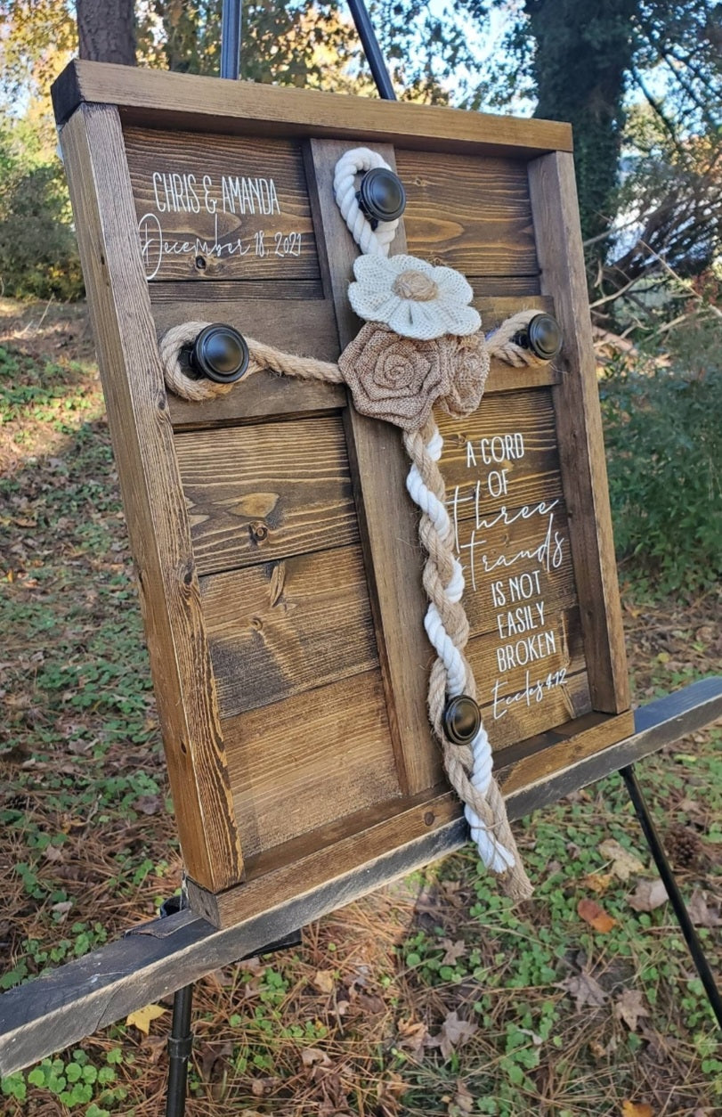 A Cord of Three Strands is Not Easily Broken, Wood Wedding Sign, Unity Ceremony Sign, Wedding Rope, Rustic Wedding Sign