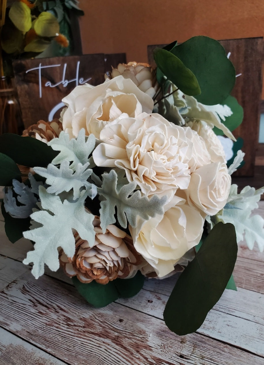Small Wedding Bouquet, Soft Green Bouquet, Preserved Eucalyptus, Dusty Miller, Mini Bouquet, Wood Flowers, Pastel Wedding, Natrual