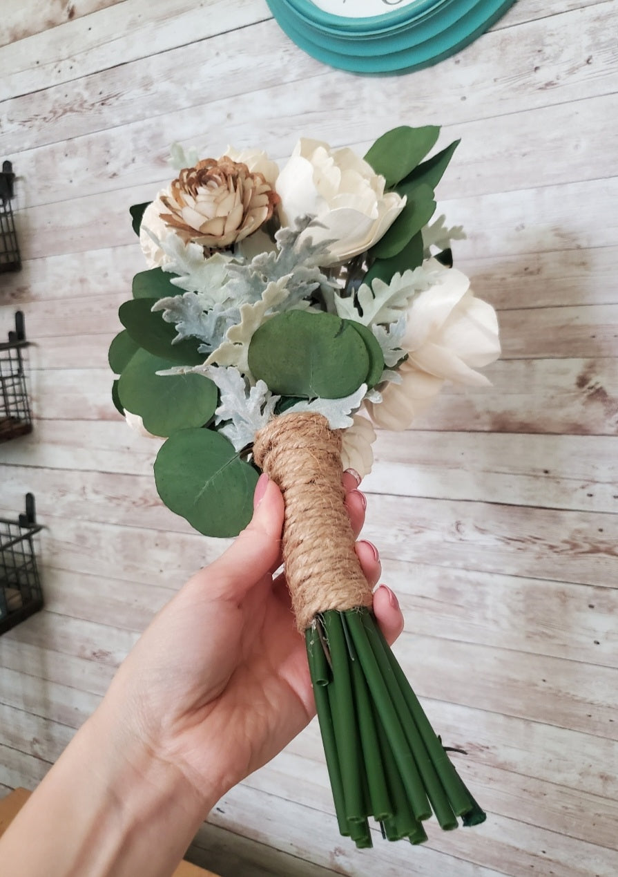 Small Wedding Bouquet, Soft Green Bouquet, Preserved Eucalyptus, Dusty Miller, Mini Bouquet, Wood Flowers, Pastel Wedding, Natrual
